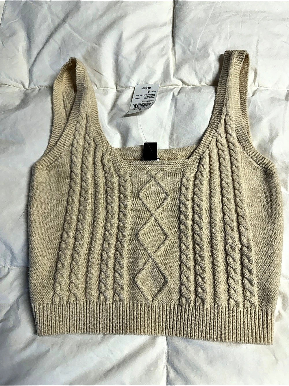 Windsor Fall Back In Love Cable Knit Crop Top Beige Small